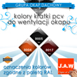 Wzornik kolorów okapowej kratki wentylacyjnej z pcv