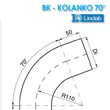 Schamet wymiary i rysunek techniczny kolanka rury Lindab ø87 z kątem 70°