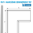 Rysunek techniczny i wymiary narożnika zewnętrznego RVY do rynny Lindab o kącie 90°