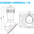 rysunek techniczny kominka dachowego UNIWERSAL 110 - JAW Konin